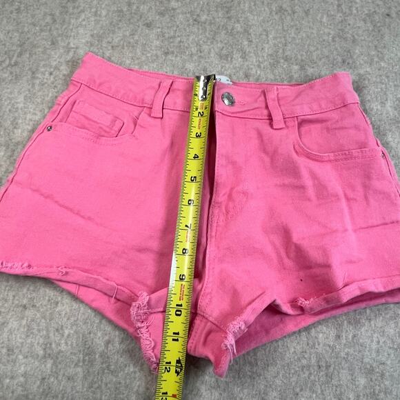 Primark Cares Pink Denim Shorts | Raw Frayed Hem Size 6 - Picture 5 of 5
